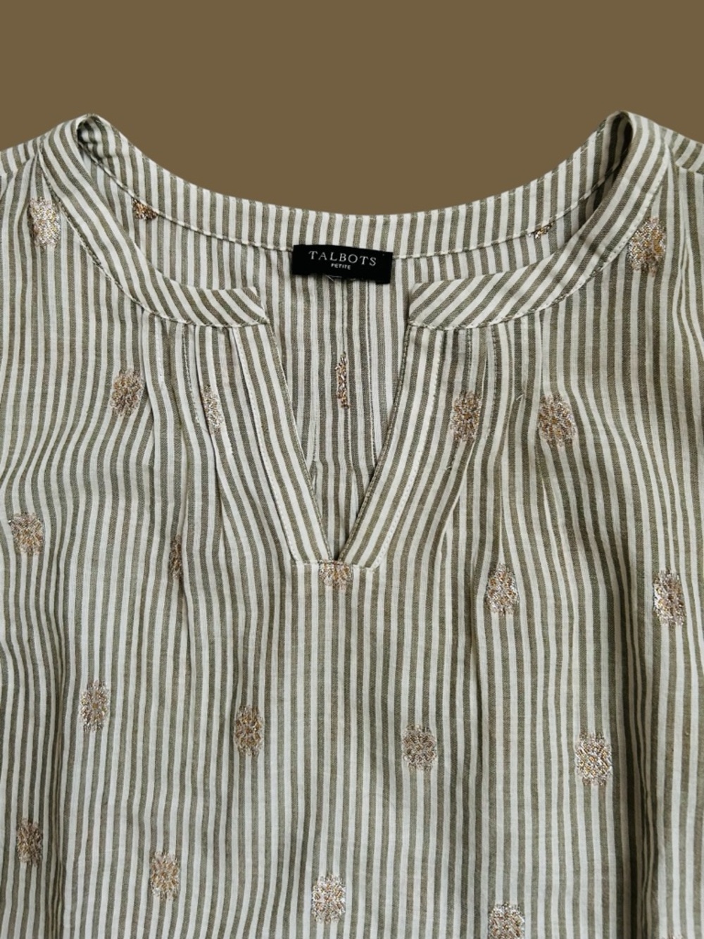 TALBOTS PETITE SML Taupe/White Stripe Sleeveless Top. 100% Cotton. $16.